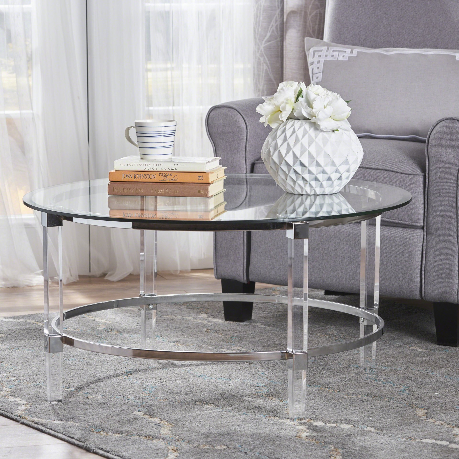 Tempered Glass Round Coffee Table With Four Legs - Clear - Image 9