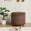 Upholstered Round Pouf Ottoman Foot Rest With Black Metal Legs - Brown - Image 4