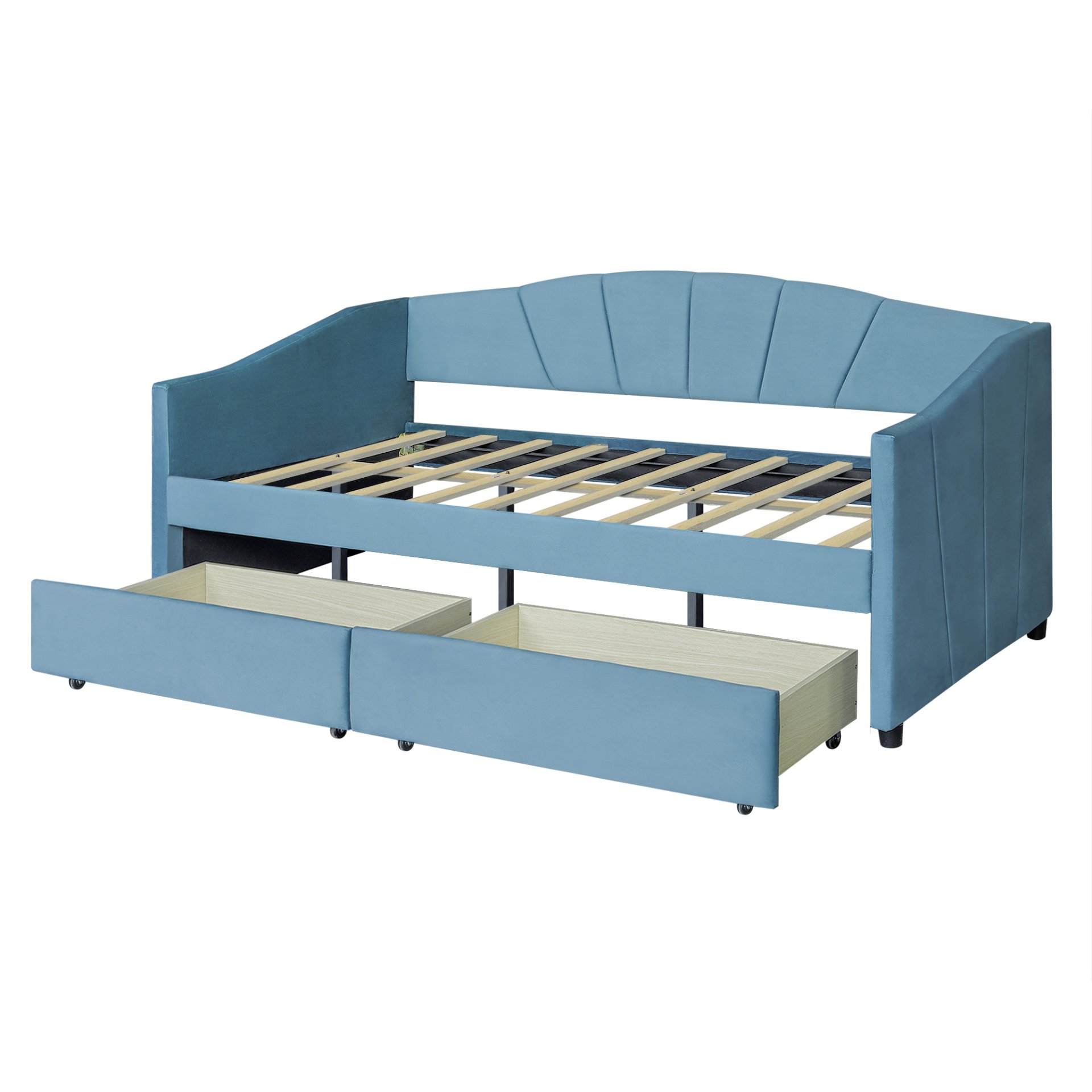 Twin Size Upholstered Daybed With Two Drawers And Slat - Blue - Image 5