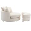 360° Swivel Accent Barrel Chair With Storage Ottoman & 4 Pillows, Modern Chenille Leisure Chair Round Accent For Living Room - Cream - Image 11