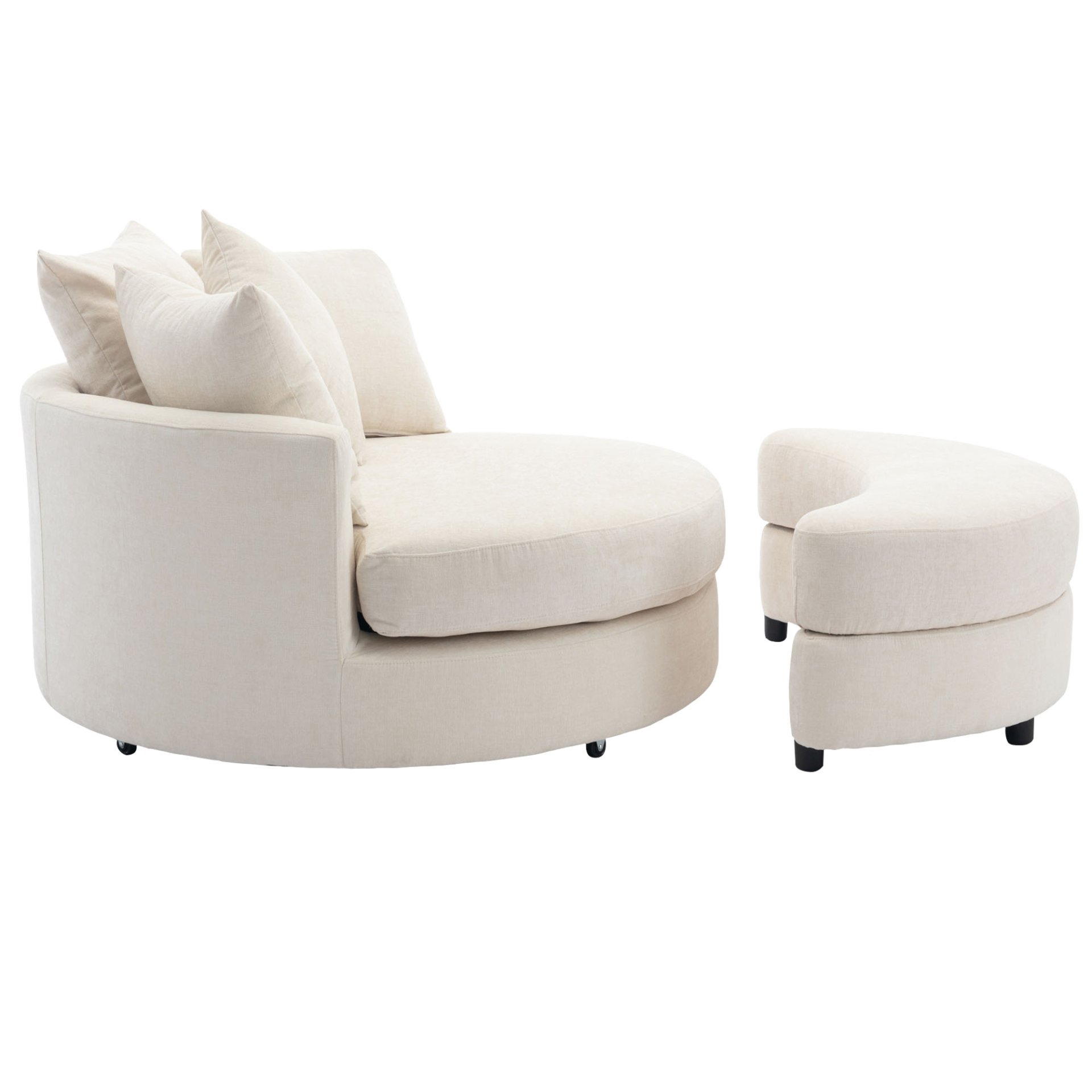 360° Swivel Accent Barrel Chair With Storage Ottoman & 4 Pillows, Modern Chenille Leisure Chair Round Accent For Living Room - Cream - Image 11