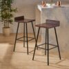 Outdoor Bar Stool With Low Backrests And Wood Seats (Set of 2) - Dark Brown / Black - Image 2