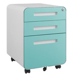 Simple Style 3 Drawer Mobile File Cabinet Under Desk Office Storage - White / Green