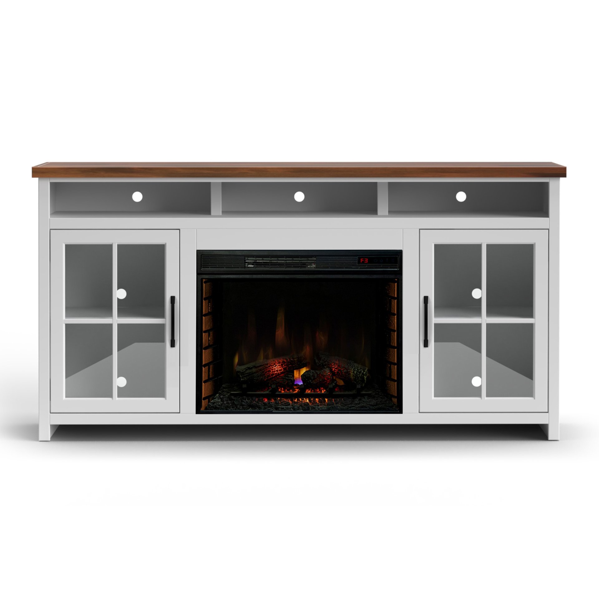 Hampton - Fireplace TV Stand Console For TVs Up To 85" - Jasmine Whitewash / Barnwood - Image 5
