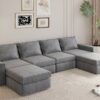 Chenille Modular Sectional Sofa, U Shaped Reversible Couch, Free Combination, 6 Seat Sleeper Sofa Bed With Ottoman, Convertible Oversized Indoor Furniture - Gray - Image 11