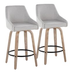 Hannah - Transitional Fixed Height Counter Stool With Swivel With Round Footrest (Set of 2) - Whitewashed / Gray