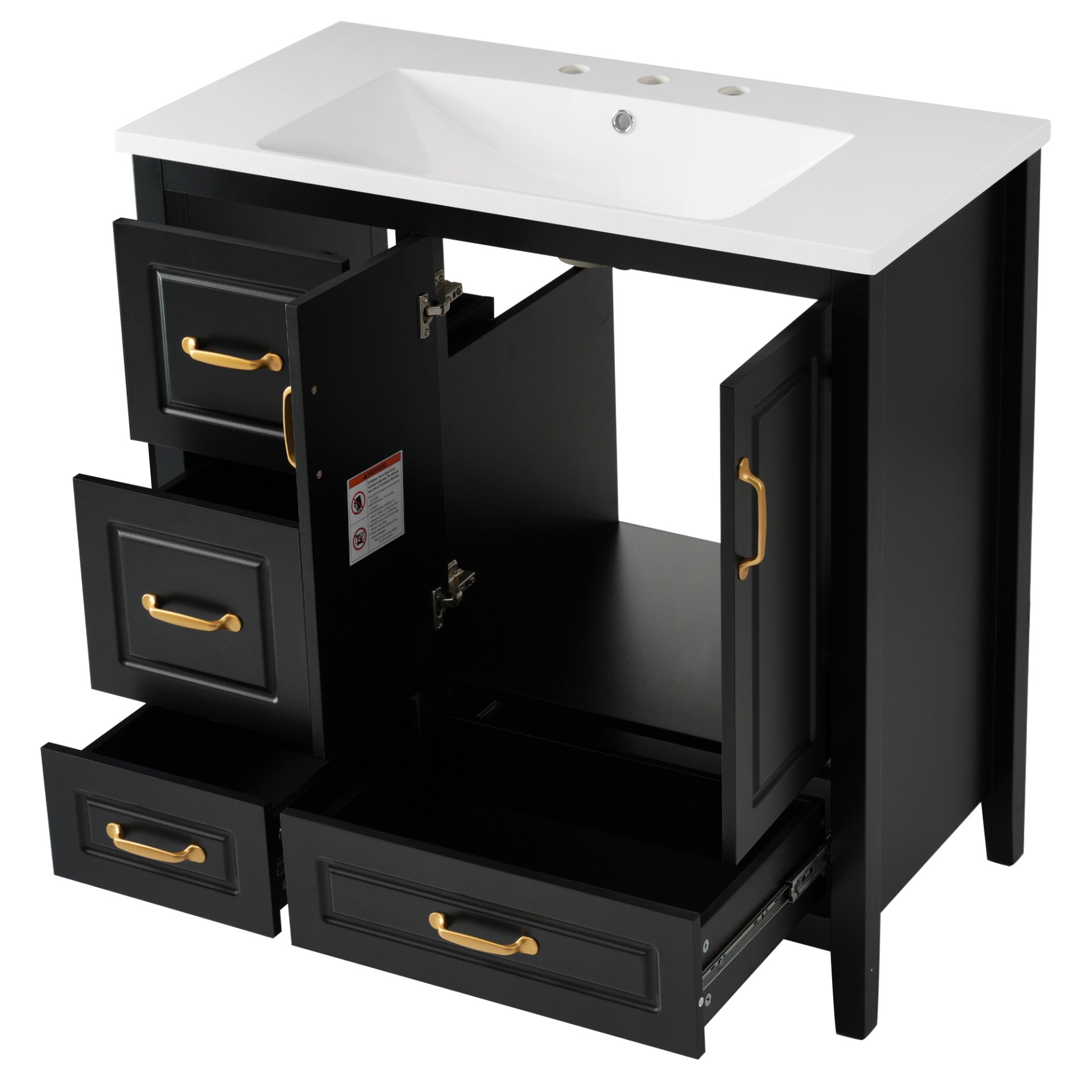 Bathroom Vanity With Sink, Soft Closing Doors & Drawers, Metal Handles - Black - Image 12