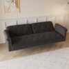 Elegant Sofa Bed With Nail Head Trim And Matching Pillow - Black - Image 4