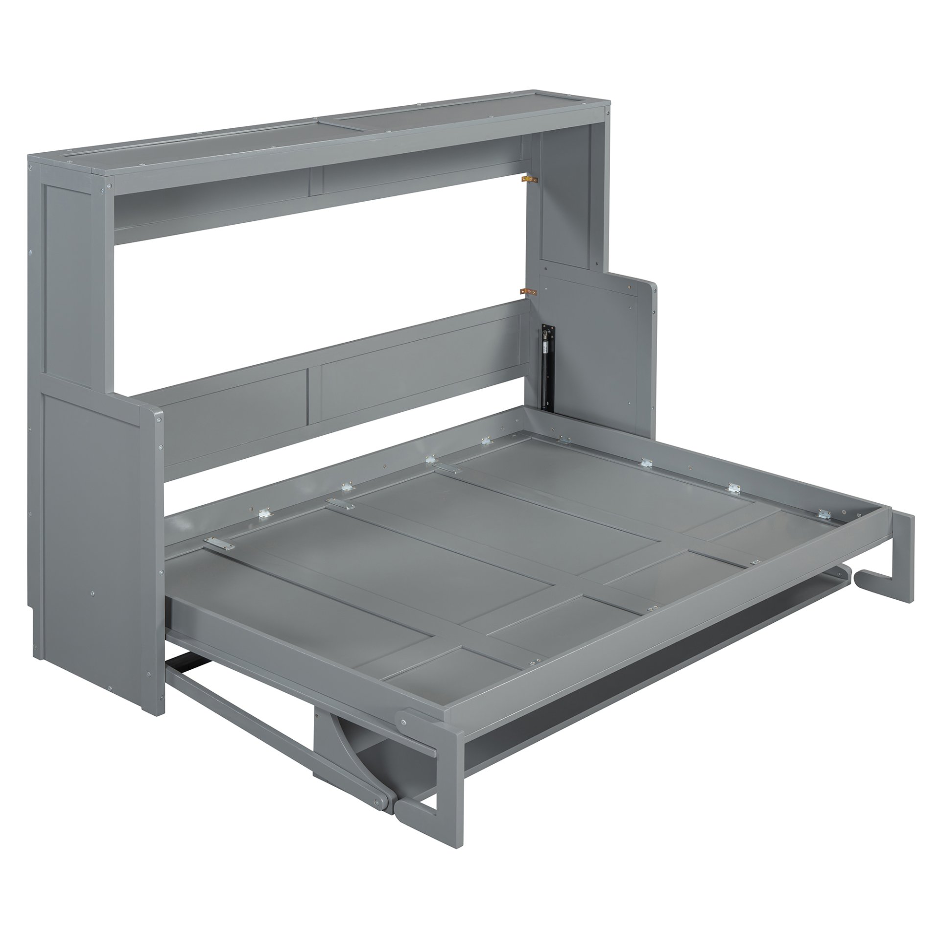 Full Size Murphy Bed With Hydraulic Lift & Desk Design - Gray - Image 4