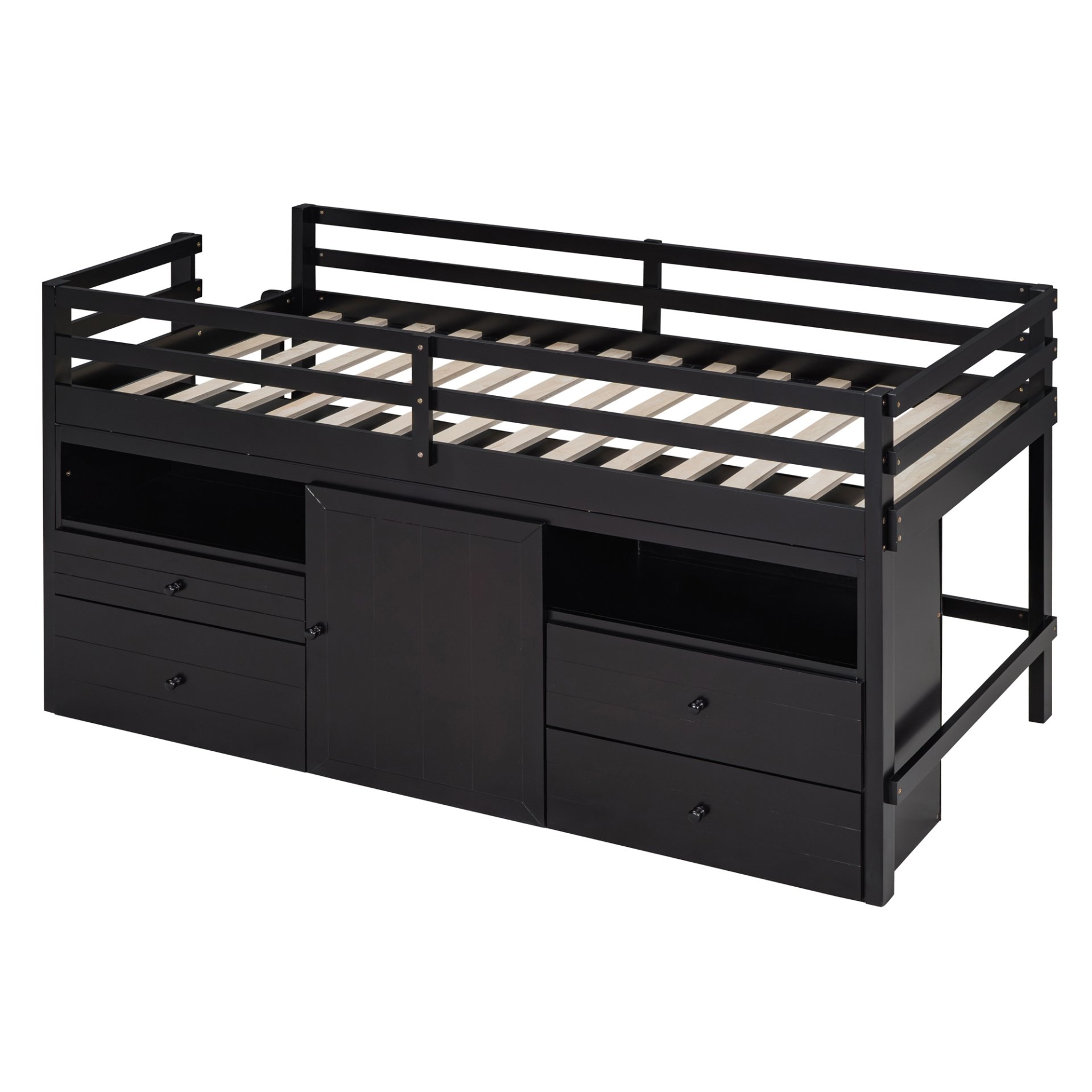 Twin Size Loft Bed With 4 Drawers, Underneath Cabinet And Shelves - Espresso - Image 3
