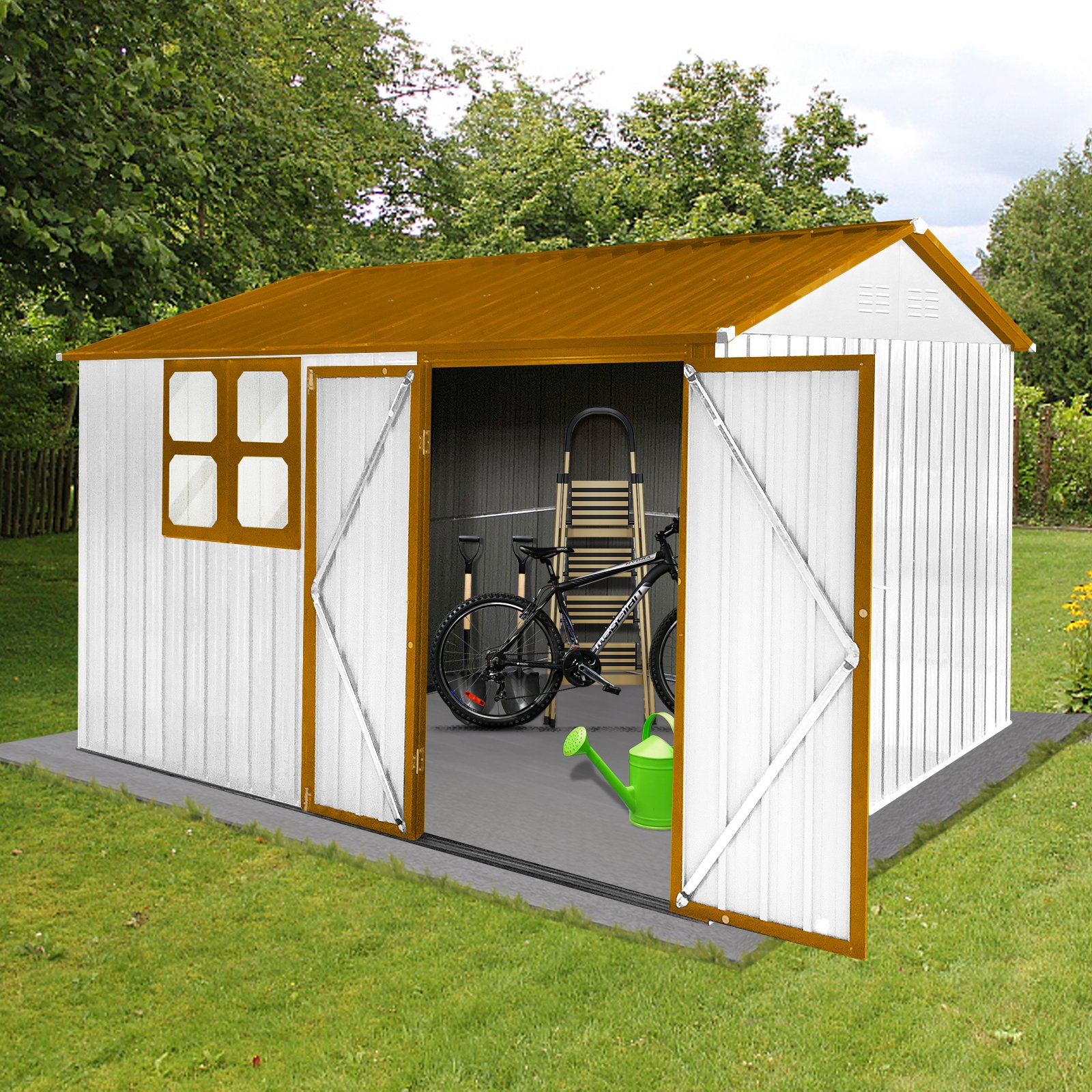 10'x8' Garden Sheds Outdoor Storage Sheds With Window - White / Yellow - Image 3