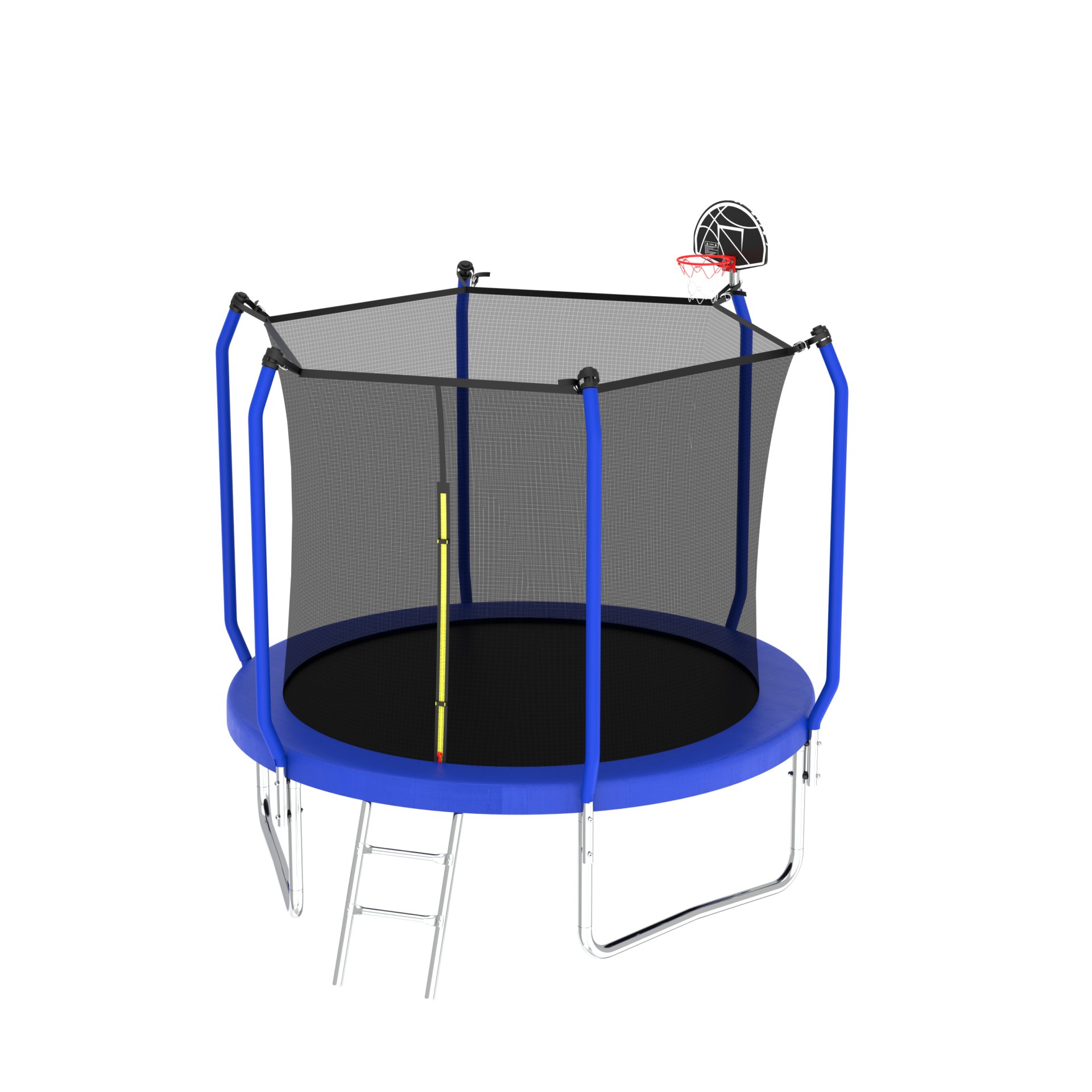 8Ft Trampoline With Basketball Hoop, Astm Approved Reinforced Type Outdoor Trampoline With Enclosure Net - Blue - Image 2