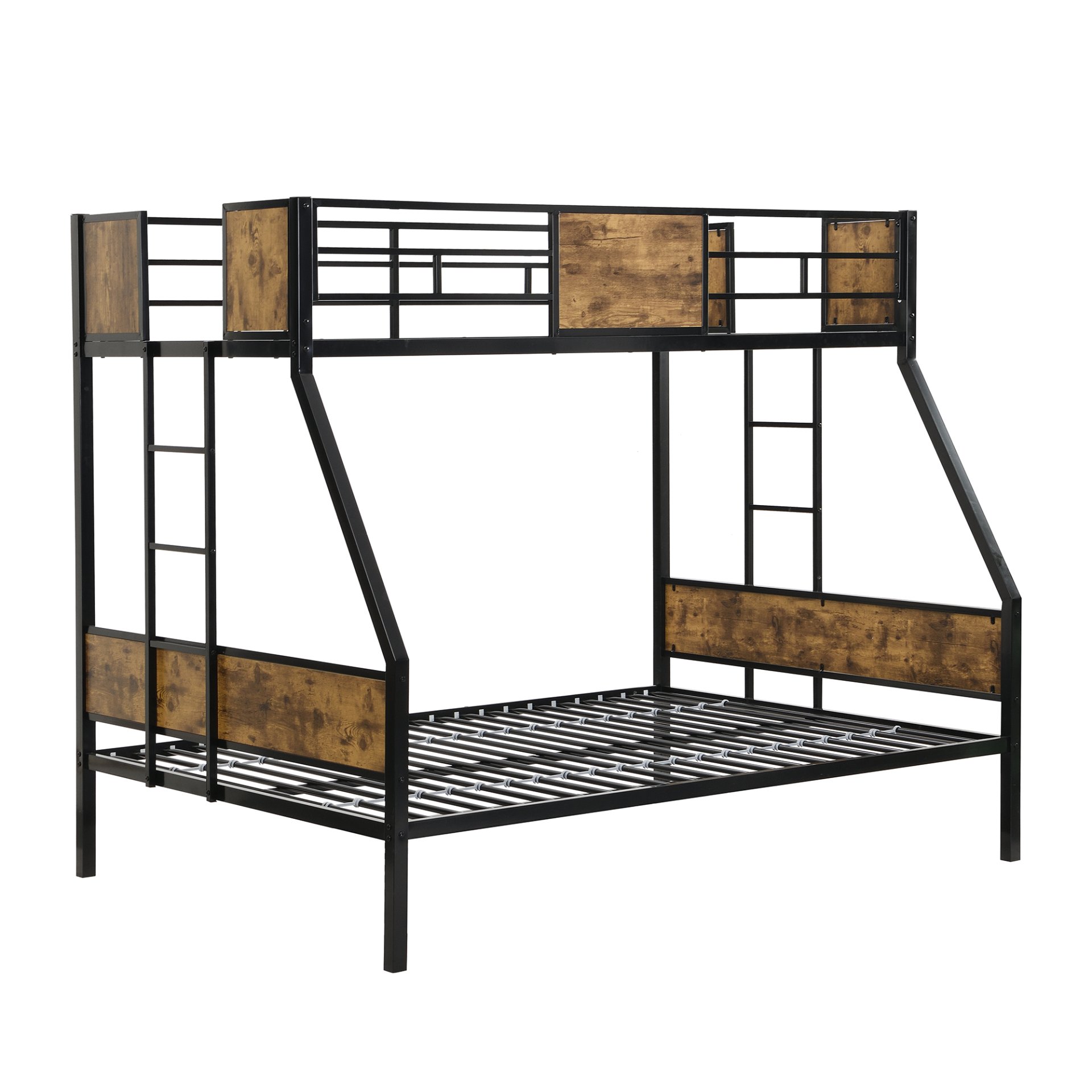 Twin Over Full Metal Bunk Bed With 2 Side Ladder, Full Length Guardrail, No Box Spring Needed - Black / Brown - Image 10