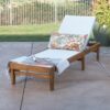 Outdoor Chaise Lounge With Acacia Wood Frame - White / Teak - Image 2
