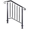 Handrails For Outdoor Steps, Fit 2 Or 3 Steps Outdoor Stair Railing, Picket#2 Wrought Iron Handrail, Flexible Porch Railing, Transitional Handrails For Concrete Steps Or Wooden Stairs - Black - Image 15