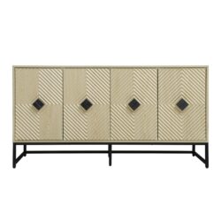 Carved 4 Door Sideboard, Sideboard Buffet Cabinet With Storage, Modern Coffee Bar Cabinet With Adjustable Shelf For Living Room - Natural