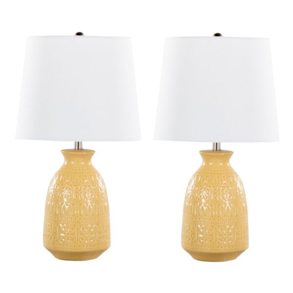 Claudia - Contemporary Lamp (Set of 2) - Misted Yellow / Polished Nickel / White