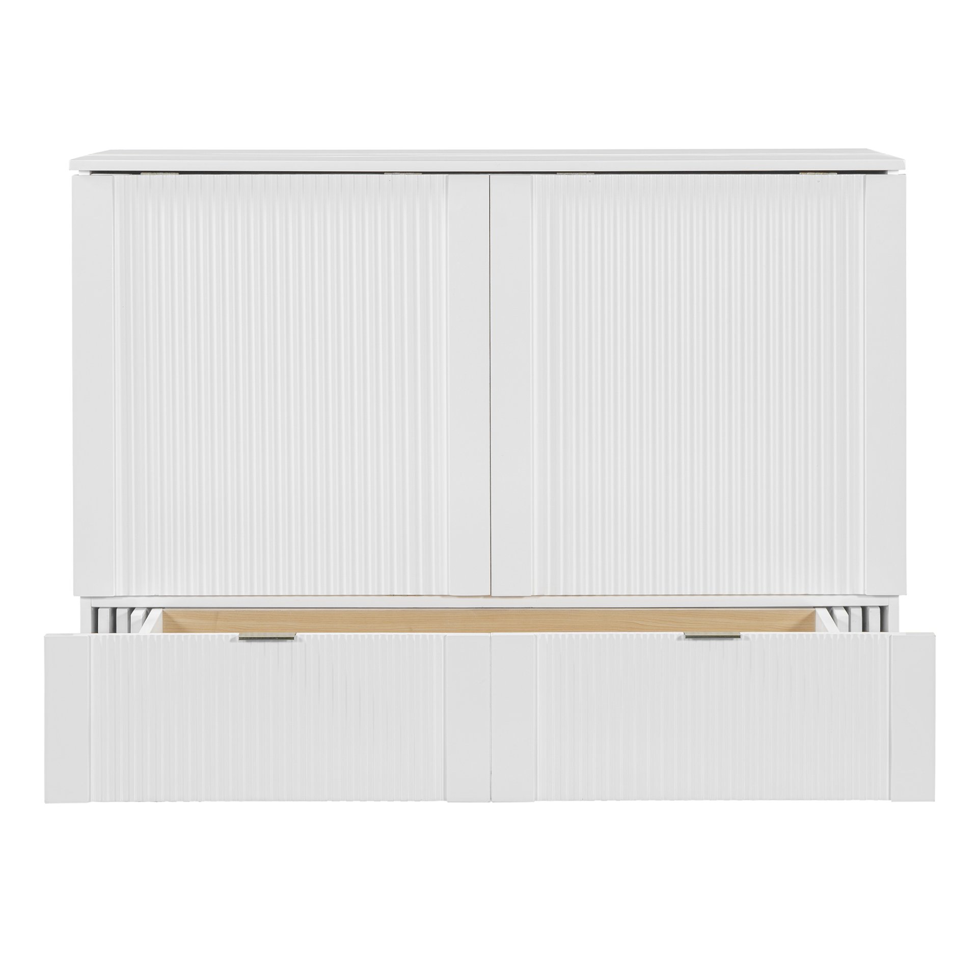 Full Size Murphy Bed With Drawer And A Set Of Sockets & USB Ports, Pulley Structure Design - White - Image 18