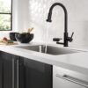 3 In 1 Kitchen Faucet With Press Type Glass Rinser, High Arc Pull Down Sprayer, 3 Function Spray Mode - Matte Black - Image 2