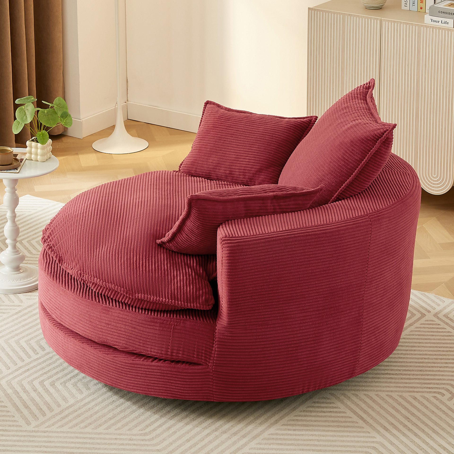 360° Swivel Sofa Chair Accent Barrel Chair With Dual Layer Cushion And Removable Pillows - Red - Image 10