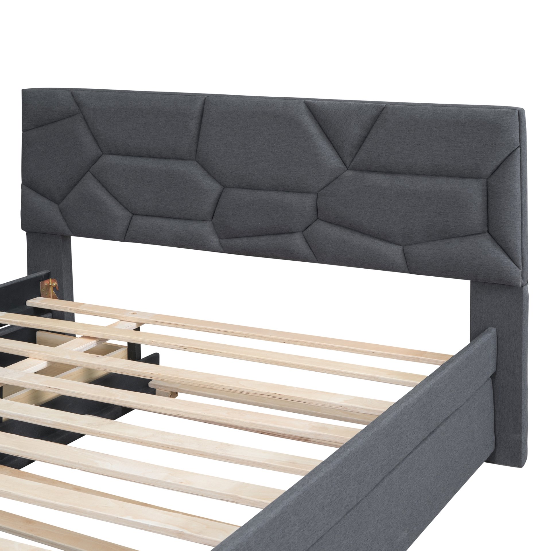 Full Size Upholstered Platform Bed With Brick Pattern Headboard, With Twin Size Trundle And 2 Drawers - Gray - Image 13