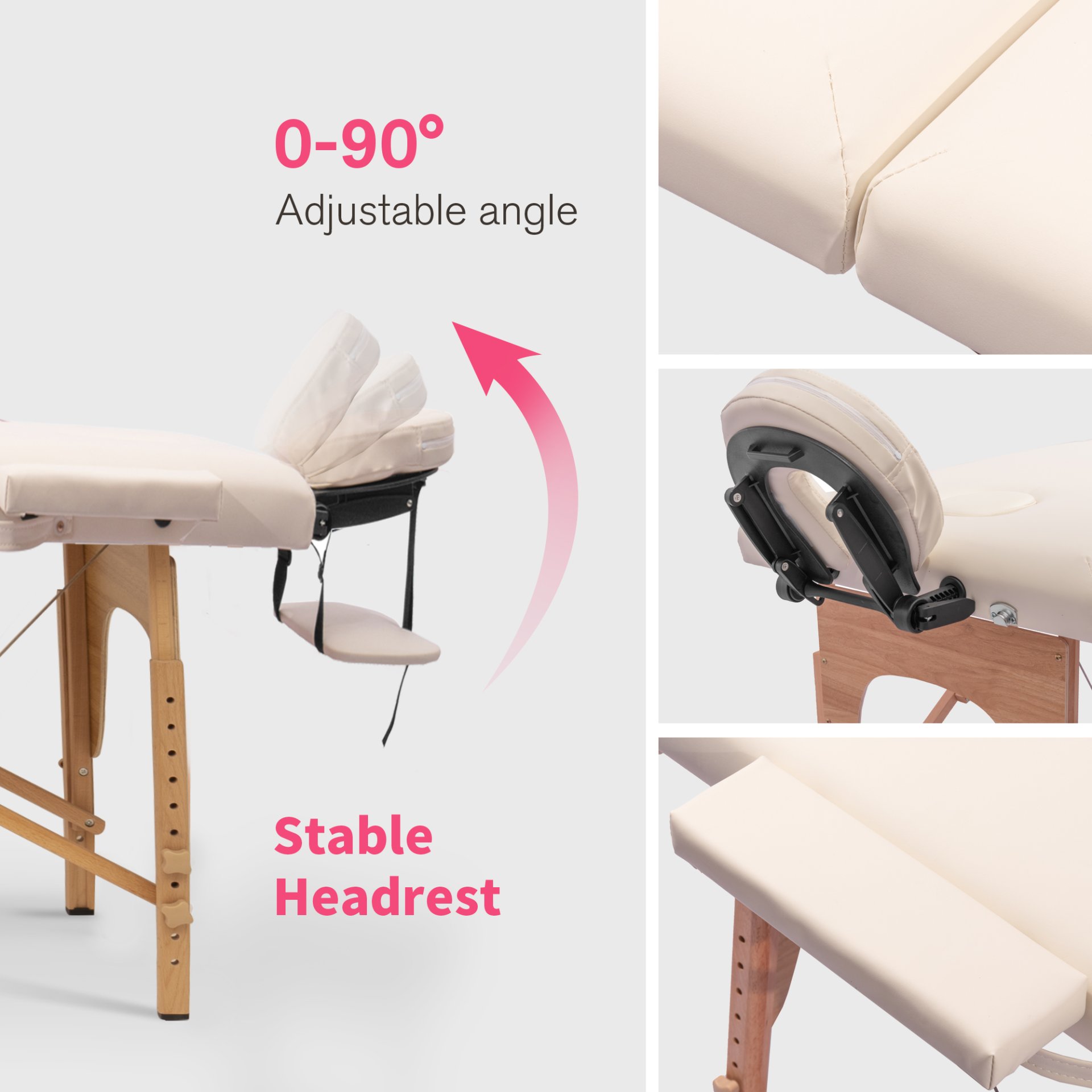 Massage Table Portable Massage Bed Lash Bed With Carrying Case Spa Table Height Adjustable, Salon Bed Face Cradle Bed - Cream - Image 6