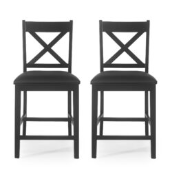 Farmhouse Style Counter Height Chair With Upholstered Seat - Black