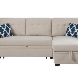 Sectional With Storage Chaise And Cupholder Armrest - Beige