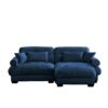 Modern Velvet 2 Seater Sofa & Ottoman Round Bolster Armrests Waist And Throw Pillows L Shape - Blue - Image 7