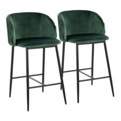 Fran - Pleated Contemporary Fixed Height Counter Stool (Set of 2) - Black / Green
