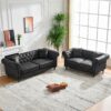 Chesterfield 3 And 2 Seater Sofa Set, High Tech Fabric, Roll Armrest, Upholstered Mid Century Modern Couch - Black - Image 5