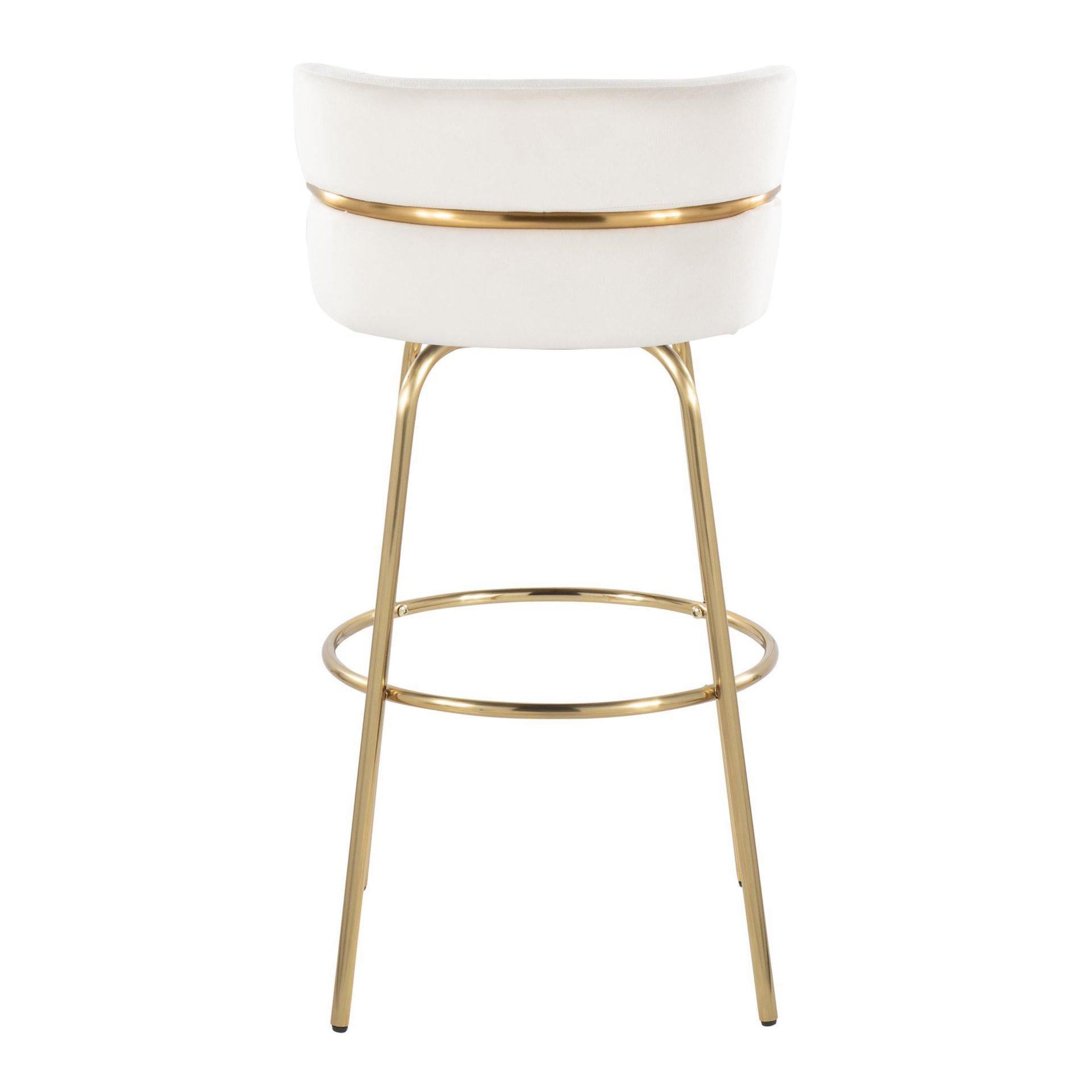 Cinch - Glam / Art Deco Fixed Height Barstool With Swivel With Round Footrest (Set of 2) - Gold / Cream - Image 5