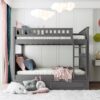 Full Over Full Bunk Bed With Twin Size Trundle, Guardrails - Brushed Gray - Image 14