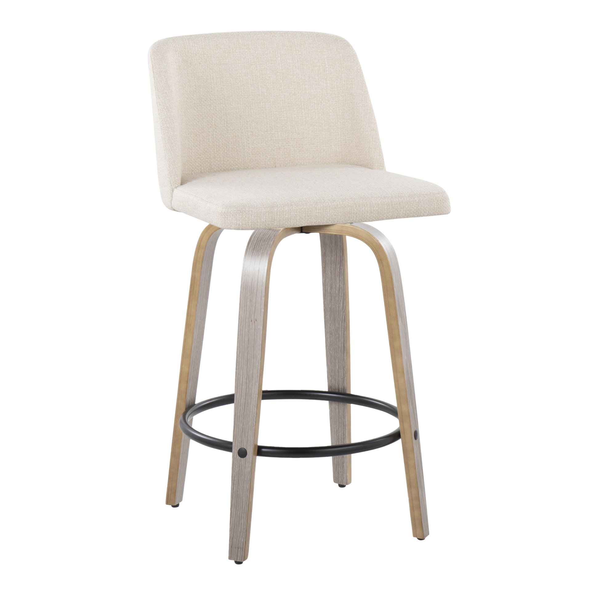 Toriano - Contemporary Fixed Height Counter Stool With Swivel And Round Footrest (Set of 2) - Light Gray / Cream - Image 2