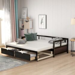 Daybed With Trundle And Two Storage Drawers, Sofa Bed For Bedroom Living Room - Espresso