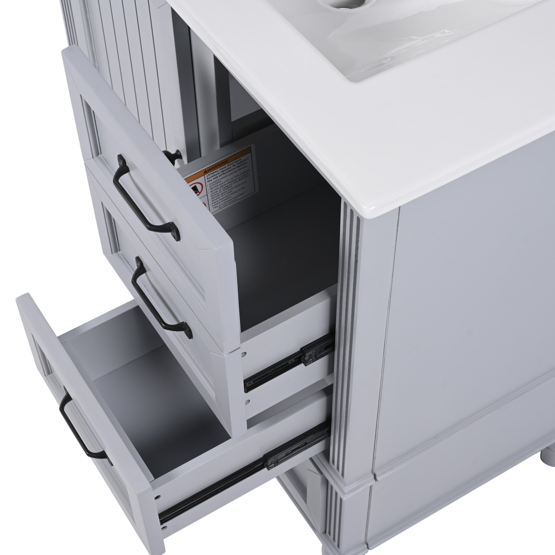 30" Bathroom Vanity With Sink, Bathroom Cabinet With A Door, 3 Drawers Legs, Adiustable Foot Pads - Gray - Image 22