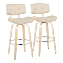 Lombardi - Mid-Century Modern Fixed Height Barstool With Swivel With Round Footrest (Set of 2) - Natural / Cream