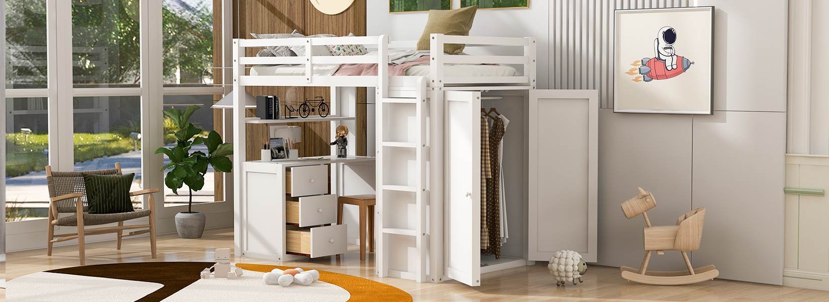 Twin Size Loft Bed With Drawers, Desk, And Wardrobe - White - Image 19