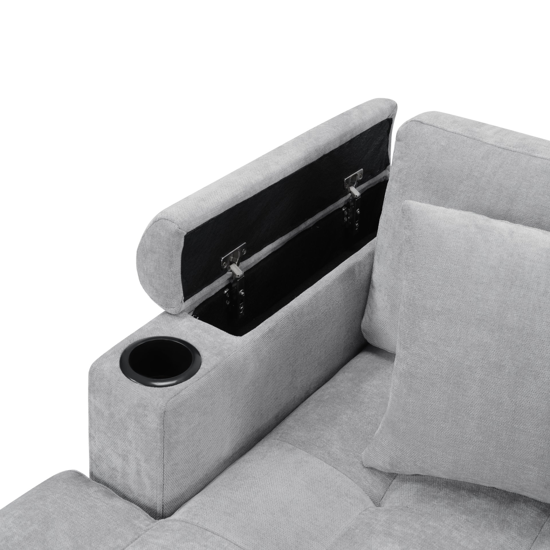 U Shaped Sectional Sofa, Corner Living Room Couch With Built In Cup Holders, Storage, USB Ports - Light Gray - Image 18