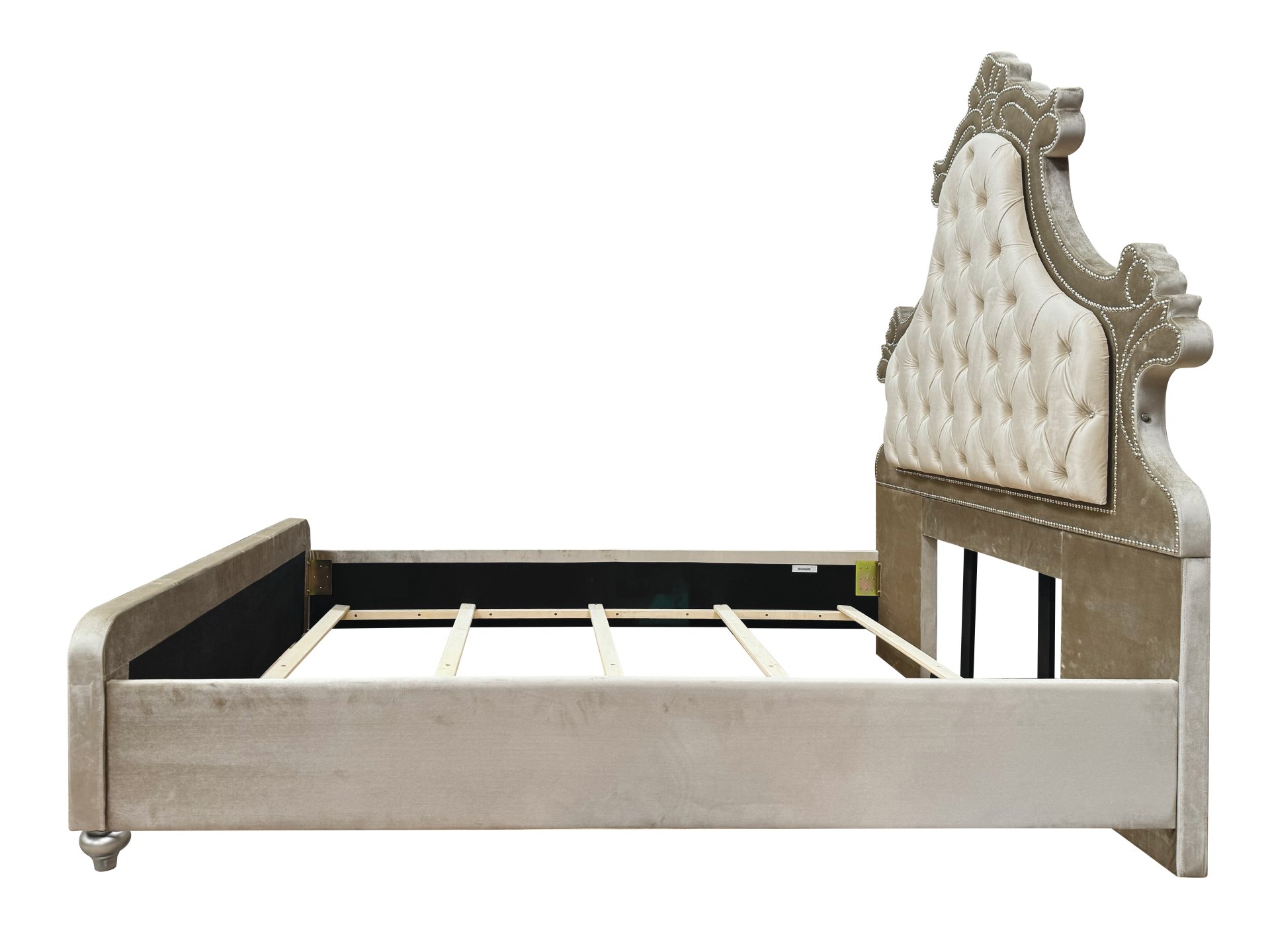 Lucienne -Queen Bed Velvet With LED - Beige - Image 6