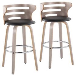 Cosini - Mid-Century Modern Fixed Height Barstool With Swivel With Round Footrest (Set of 2) - Light Gray / Black