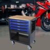 4 Drawers Multifunctional Tool Cart With Wheels And Wooden Top - Black / Blue - Image 13