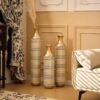 High Floor Vase Flowers Oversized Floor Vase (Set of 3) Large Metal Glazed Vases Pampas Prairie Twigs Vintage Oversized Vases Living Room Bedroom Family Farmhouse - Blue / Gold - Image 4