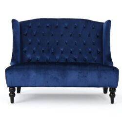 Nurturing - Upholstered Loveseat With Wing Back And Diamond Tufting - Navy Blue
