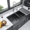 Double Bowl Farmhouse Sink, Stainless Steel Apron Front 16 Gauge - Gunmetal Black - Image 2