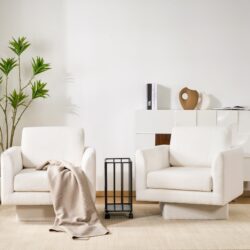 360° Modern Swivel Accent Chairs Round Armchair, Thick Padded Lounge Sofa Upholstered Comfy (Set of 2) - Cream