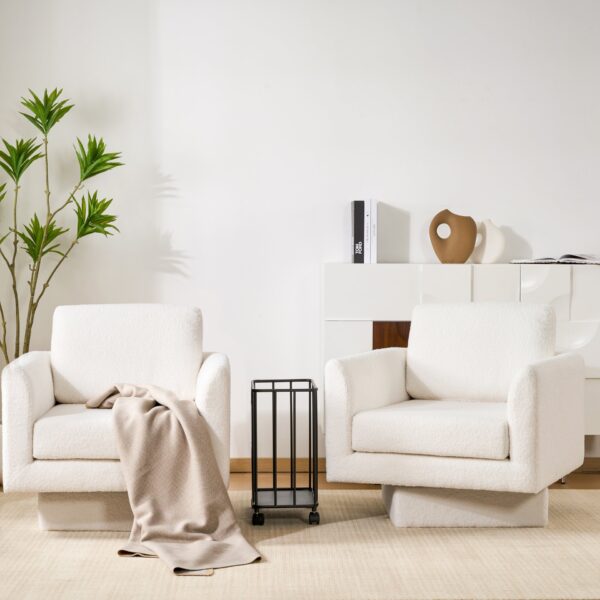 360° Modern Swivel Accent Chairs Round Armchair, Thick Padded Lounge Sofa Upholstered Comfy (Set of 2) - Cream