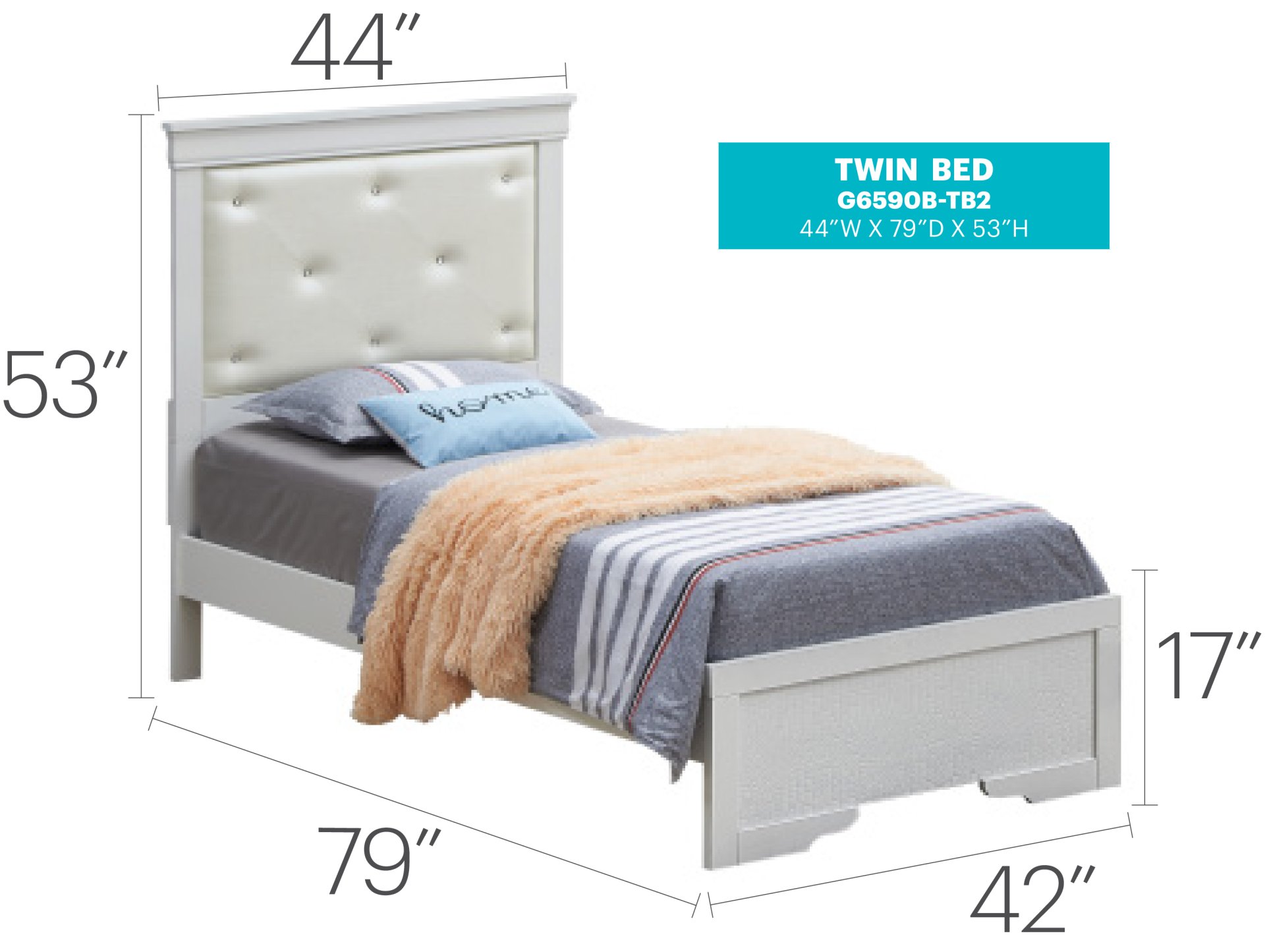 Lorana - Twin Modern Bed - Silver Champagne - Image 2