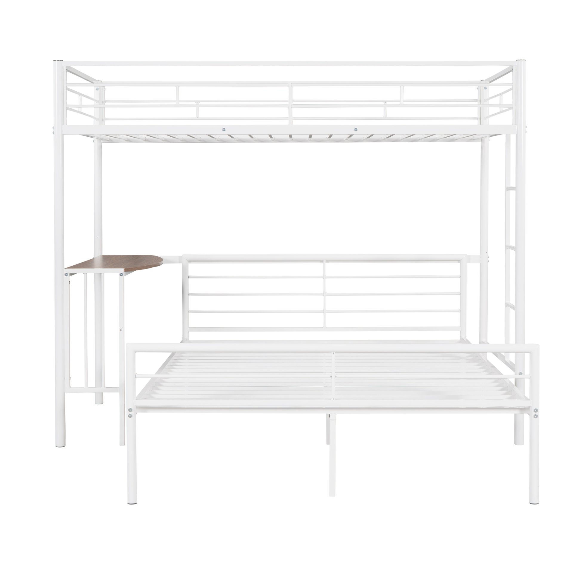 Twin Over Full Metal Bunk Bed With Desk, Ladder And Quality Slats For Bedroom - Metallic White - Image 17
