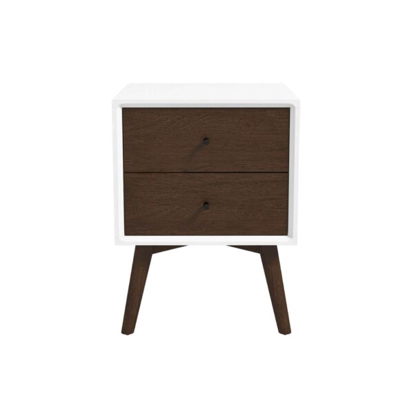 Caroline - Mid-Century Modern Style White Night Stand 2 Drawer - Dark Brown / White